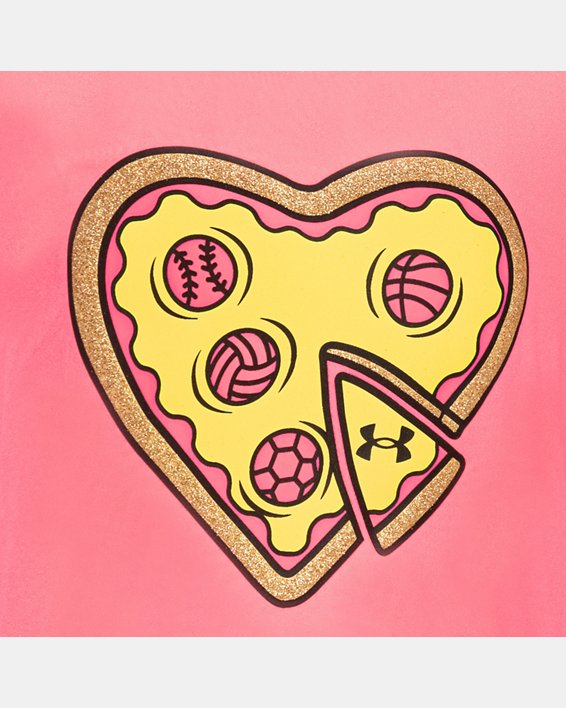 Girls' Pre-School UA Pizza Heart Short Sleeve, Pink, pdpMainDesktop image number 1